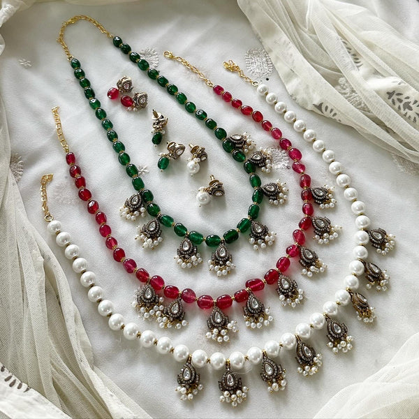 Victoria tear drops beaded mala set - Adorna