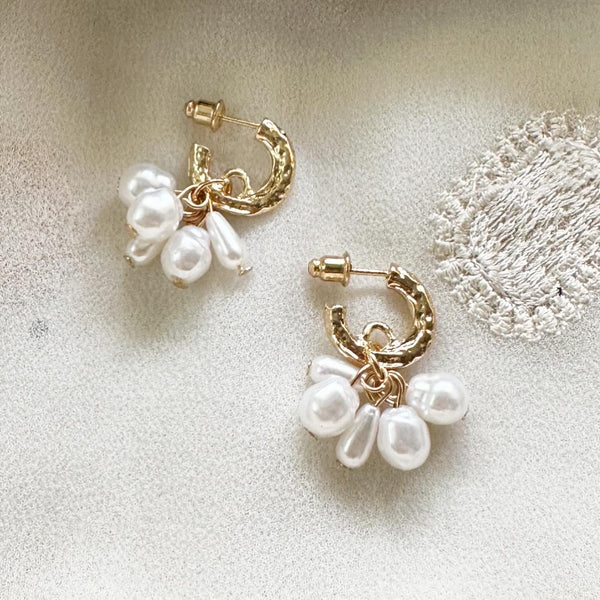 Cluster pearl hoop style stud earrings