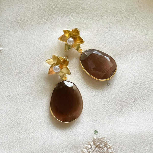 Colour stone flower tops earrings