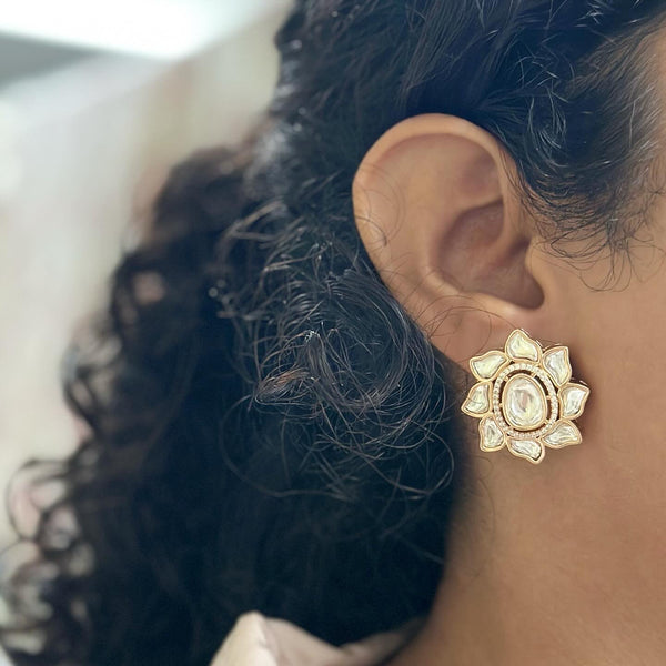 Swirl Petals Polki flower studs - Adorna