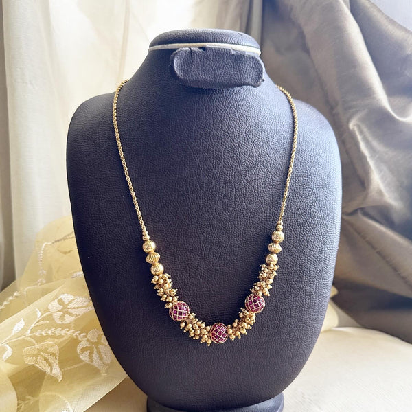Antique matte Kemp chakra gold beaded mala - Ruby