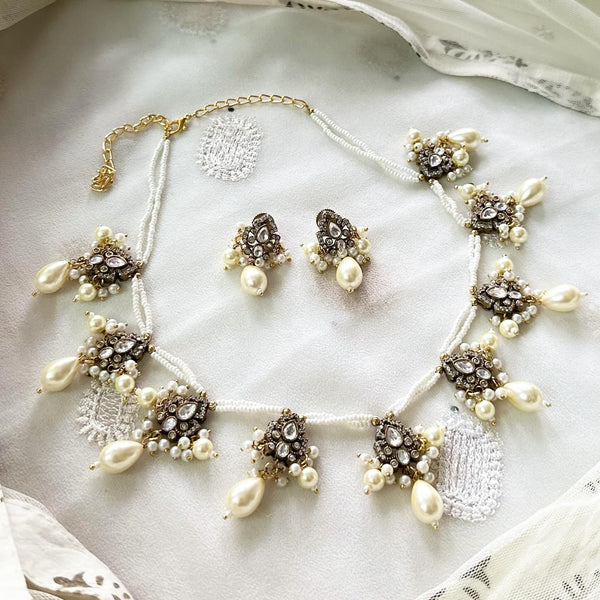 Victoria CZ tear drops Pearl mala set