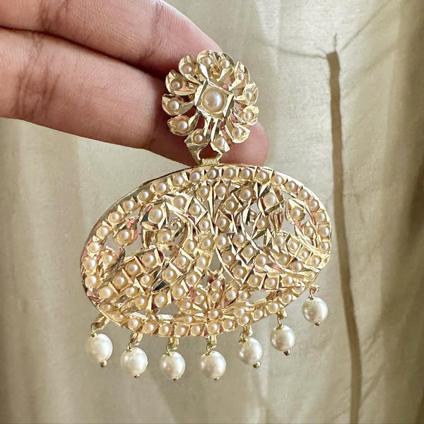 Gold Pearl dots floral earrings - Adorna