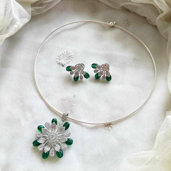 Green floral sivler hasli set - Adorna