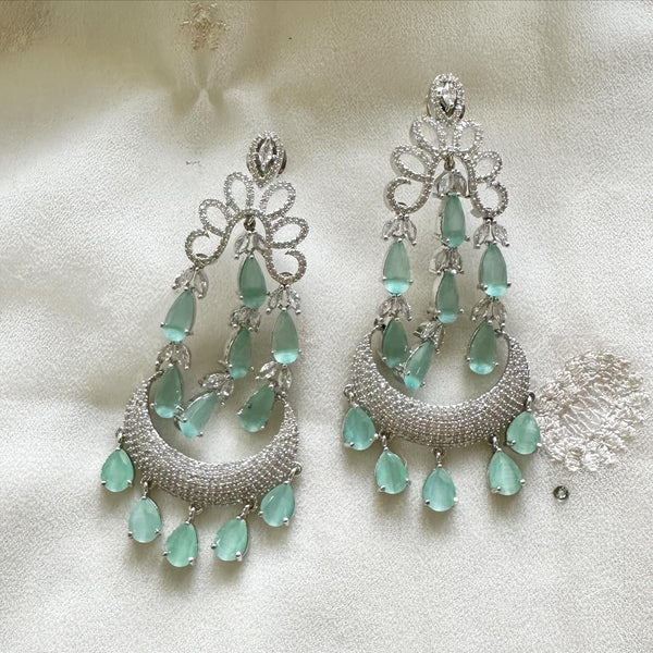 Silver CZ falls long earrings - Adorna