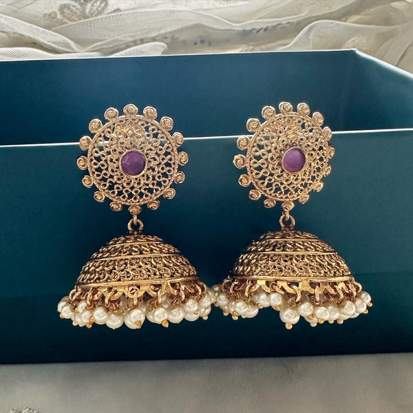 Matte Fligree Pearl bunch jumkhas - Ruby - Adorna