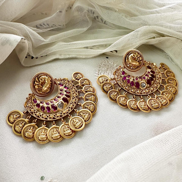 Matte Kemp Peacock & Lakshmi coin fan earrings