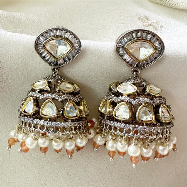 Dual tone polki AD jumkhas - Peach