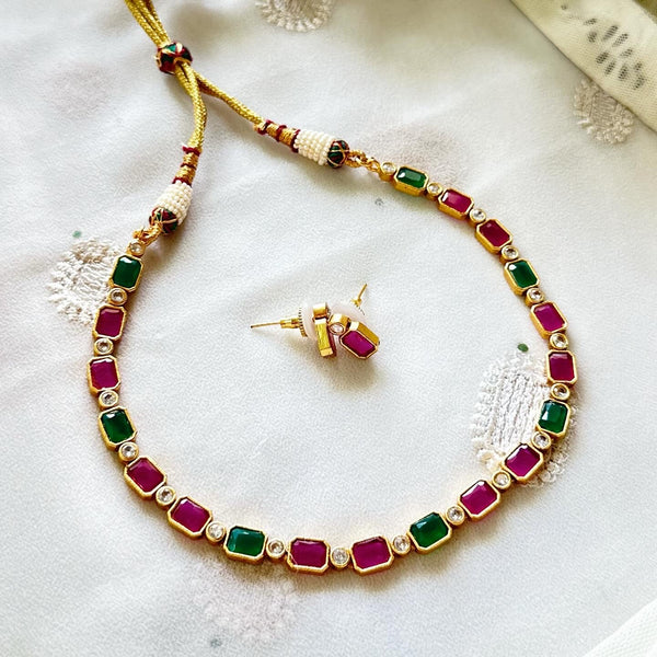 Ruby green hexagon matte gold set