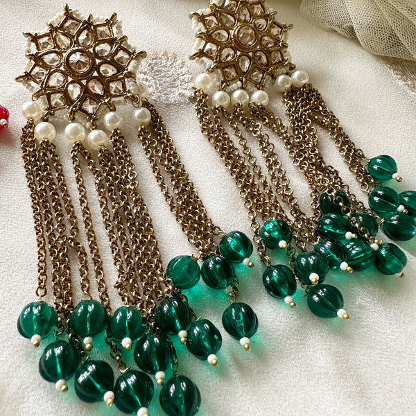 Polki Periwinkle Tassel long earrings