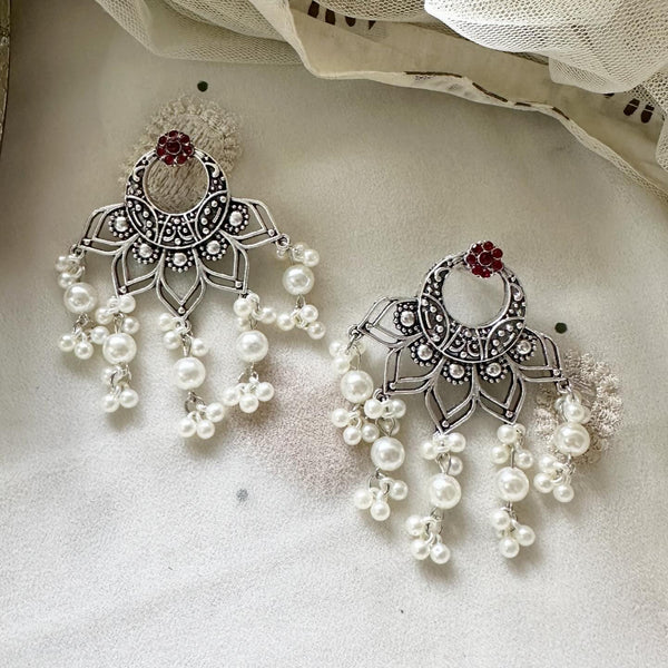 Chand-Petals pearl drop studs - Silver