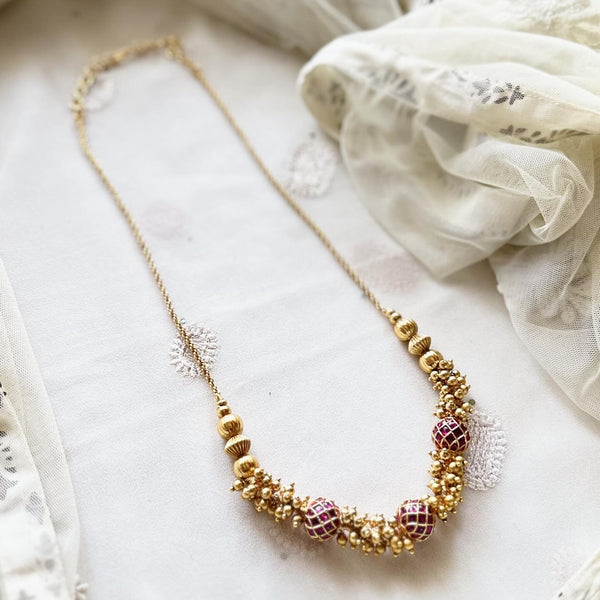 Antique matte Kemp chakra gold beaded mala - Ruby