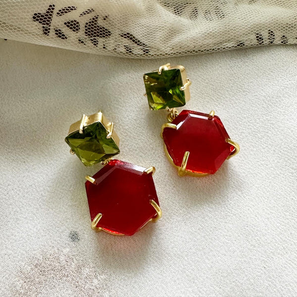 Duo Color drops gold danglers - Adorna