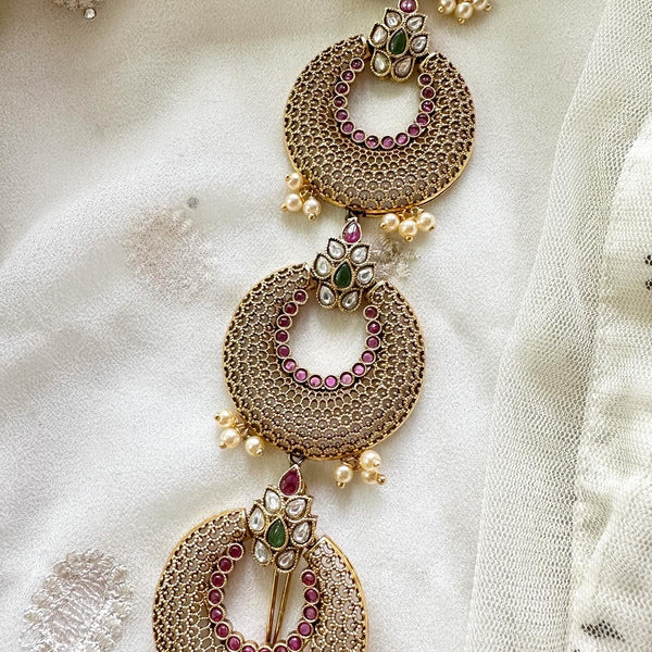 Antique matte chandbali hair jada billai - Adorna