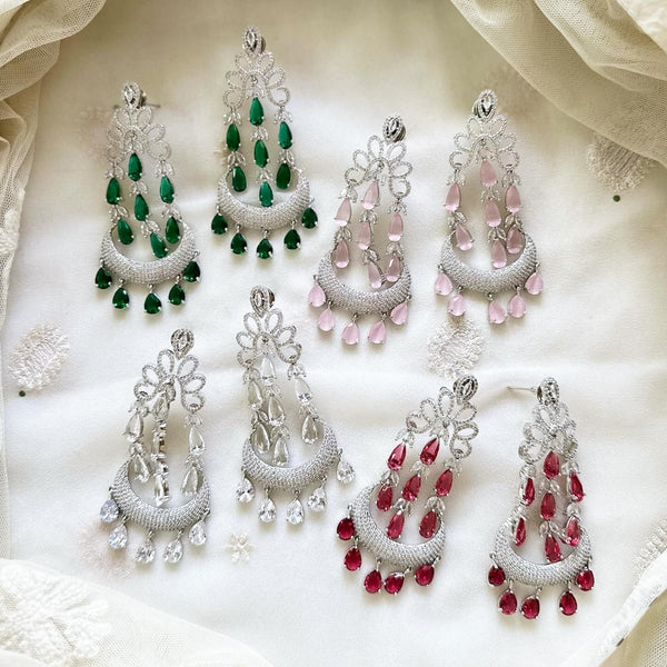 Silver CZ falls long earrings - Adorna