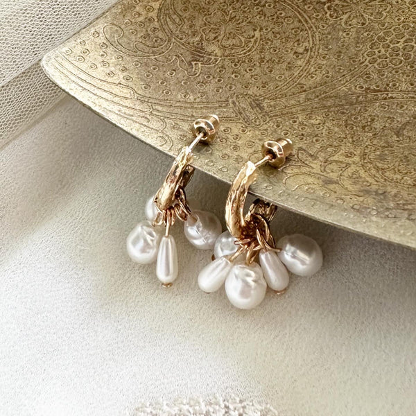 Cluster pearl hoop style stud earrings