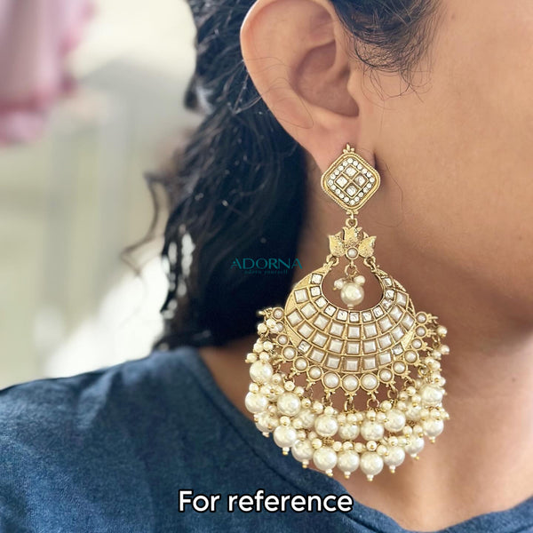 Polki Kundan Pearl long earrings - Full Ruby