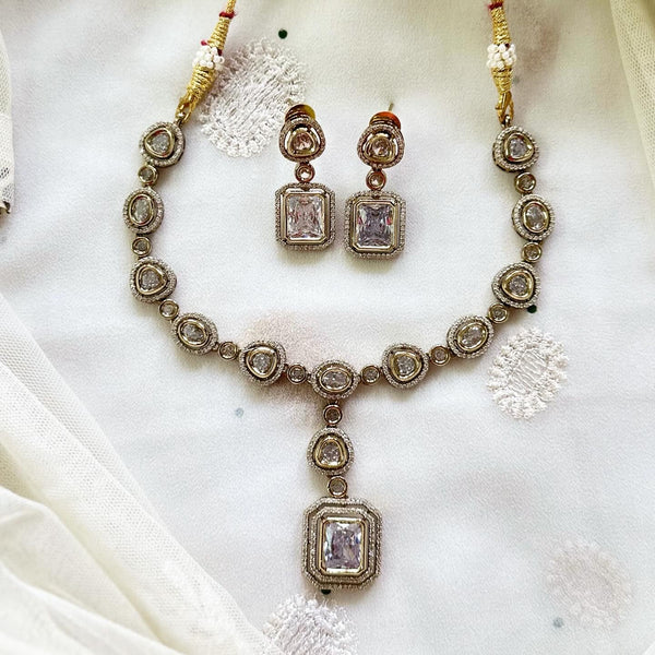 Victoria CZ rectangle drops Oval neckset - White