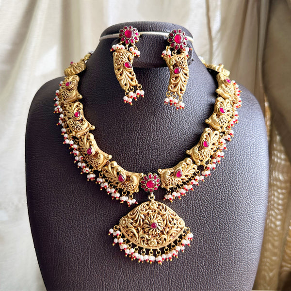Kundan Jadau Peacock feathers short set - Adorna