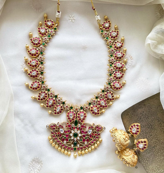 Kundan Jadau Maanga/Mango mala short haaram set - Adorna