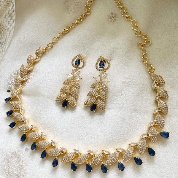 Gold AD CZ Leaf blue Teardrop short set - Adorna