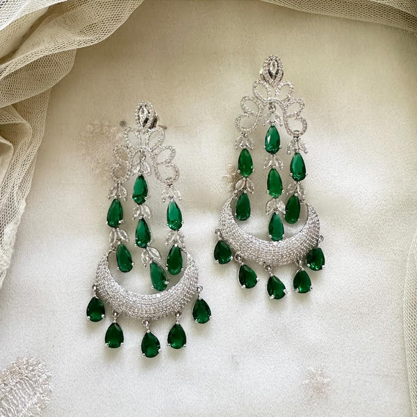 Silver CZ falls long earrings - Adorna
