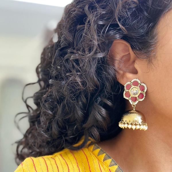 Flower top gold jumkhas - Red