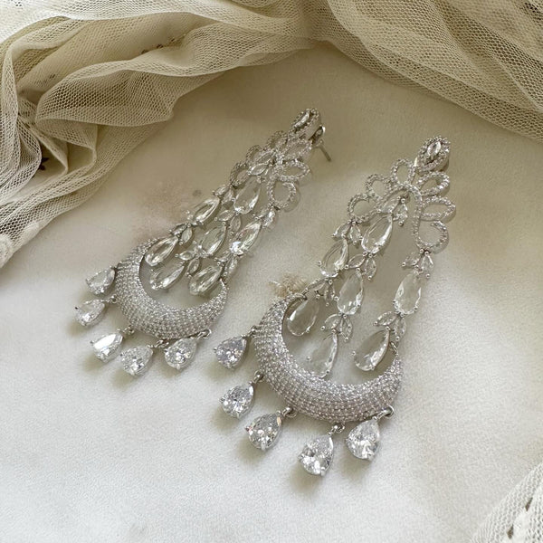 Silver CZ falls long earrings - Adorna
