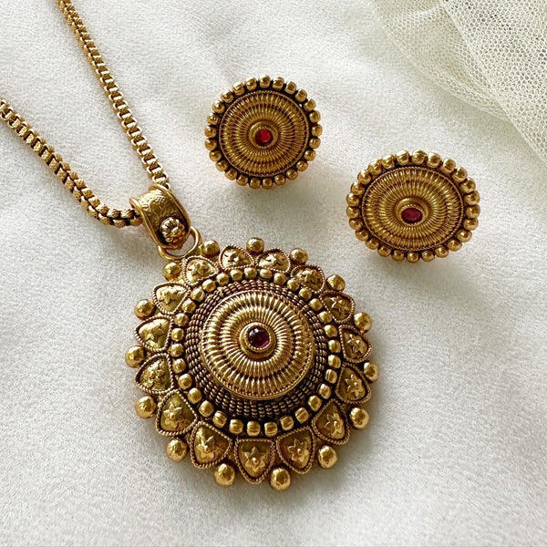Chakra fleur pendant box chain short set - Ruby - Adorna