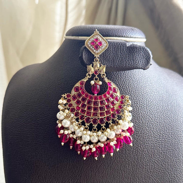 Polki Kundan Pearl long earrings - Full Ruby