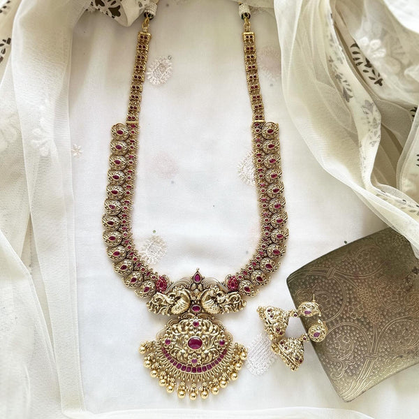 Bridal Peacock Paisley Grandeur haaram set - Ruby