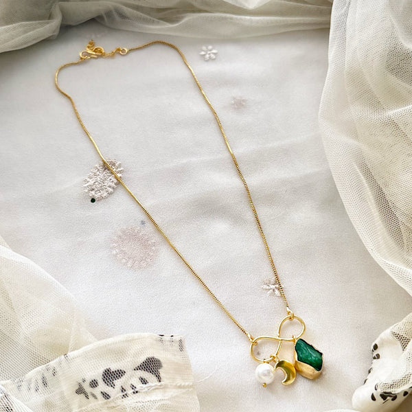 Crystal infinity moon necklace - Dark Grren