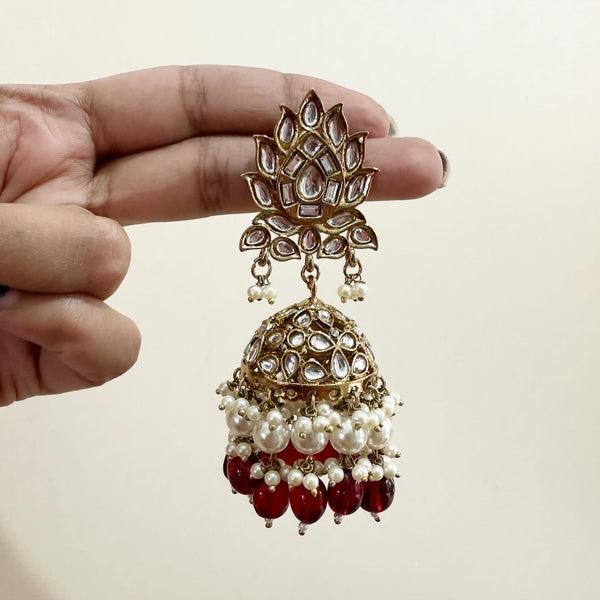 Thee-Thamari polki Jumkhas - Dark Red - Adorna