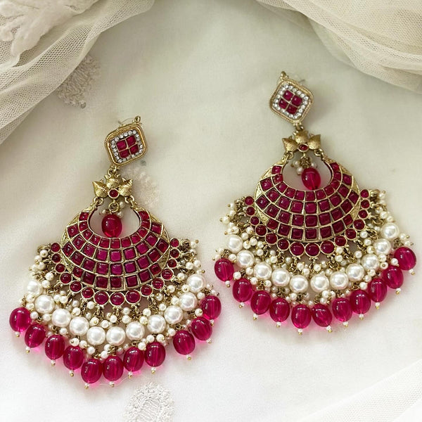Polki Kundan Pearl long earrings - Full Ruby