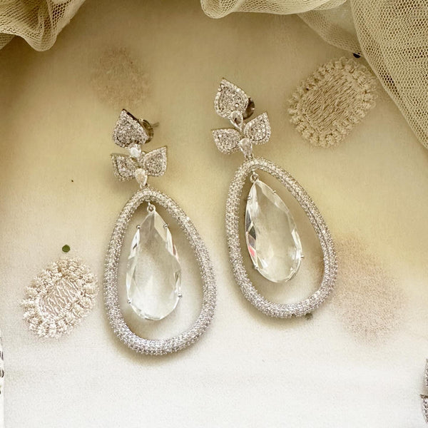 Silver CZ Leaf drops dangling earrings