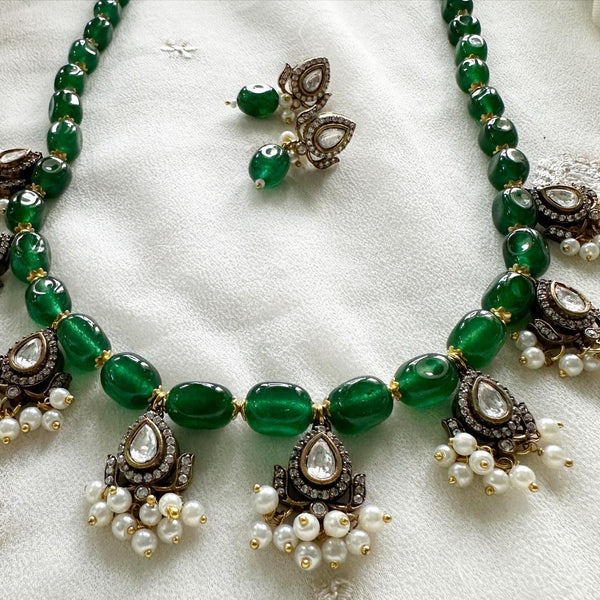 Victoria tear drops beaded mala set - Adorna