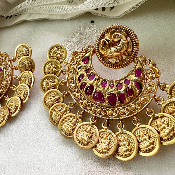 Matte Kemp Peacock & Lakshmi coin fan earrings