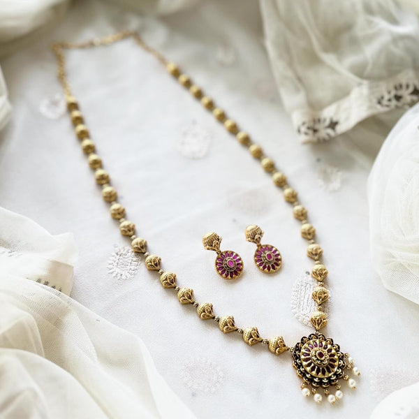Chakra flower-mottu beaded long mala set