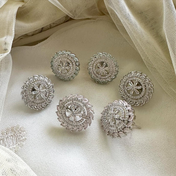 Silver CZ swirl pattern studs - Adorna