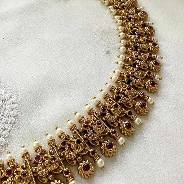 Bridal Peacock Pearl Spike hipchain - Full Ruby