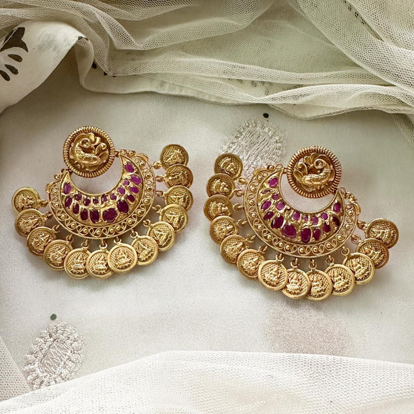 Matte Kemp Peacock & Lakshmi coin fan earrings