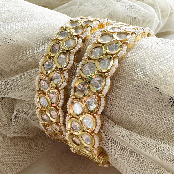Kundan Bubbles kada Pearl laced Gold bangles - size 2.6 - set of 2