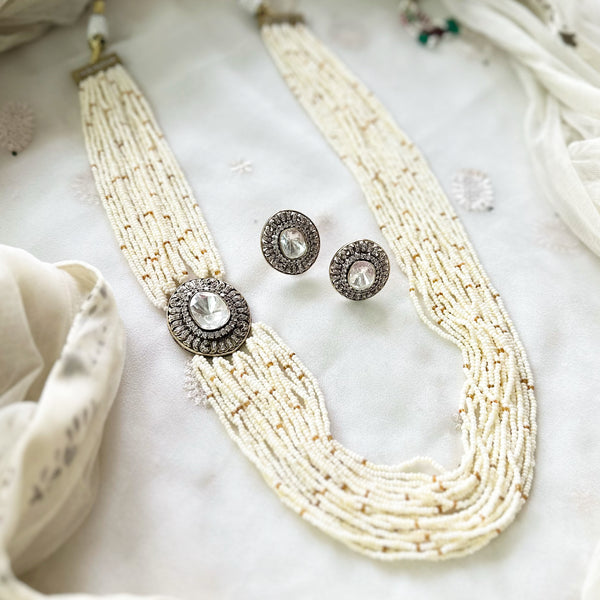 Oval Kundan Sugar bead mala set