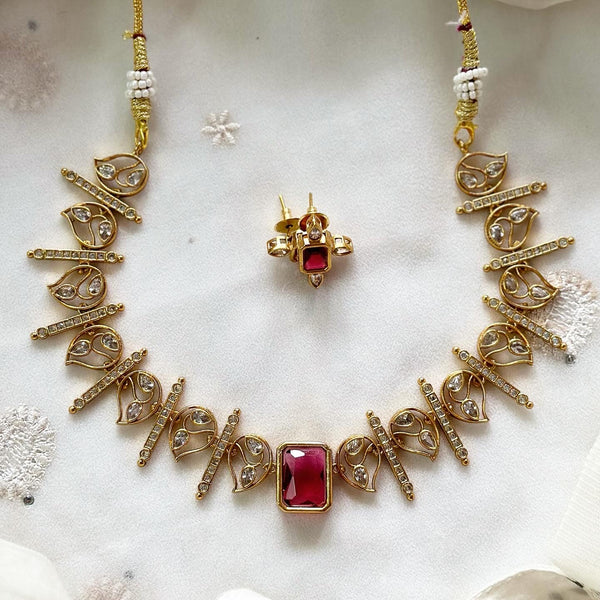 Matte CZ Paisley spike colour Block short set - Ruby - Adorna