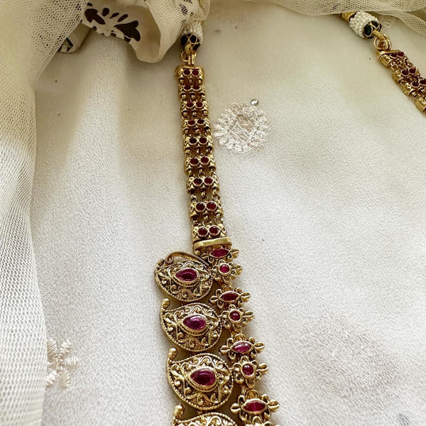 Bridal Peacock Paisley Grandeur haaram set - Ruby