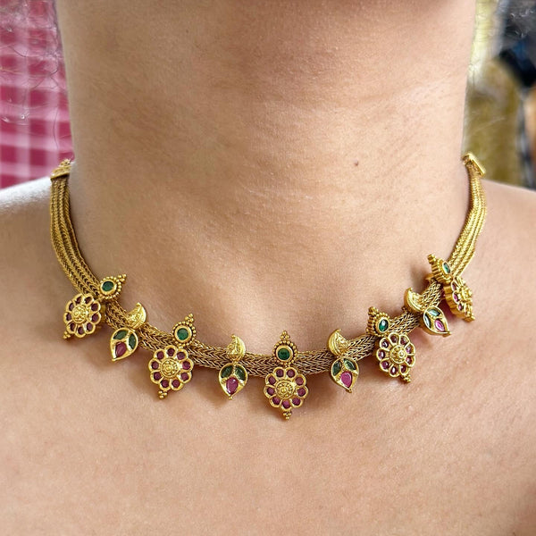 Antique Matte Kemp floral Paisley mesh set - Ruby-Green