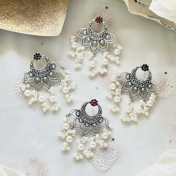 Chand-Petals pearl drop studs - Silver