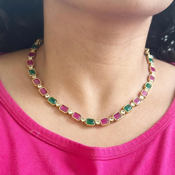 Ruby green hexagon matte gold set