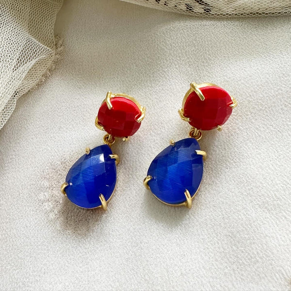Duo Color drops gold danglers - Adorna