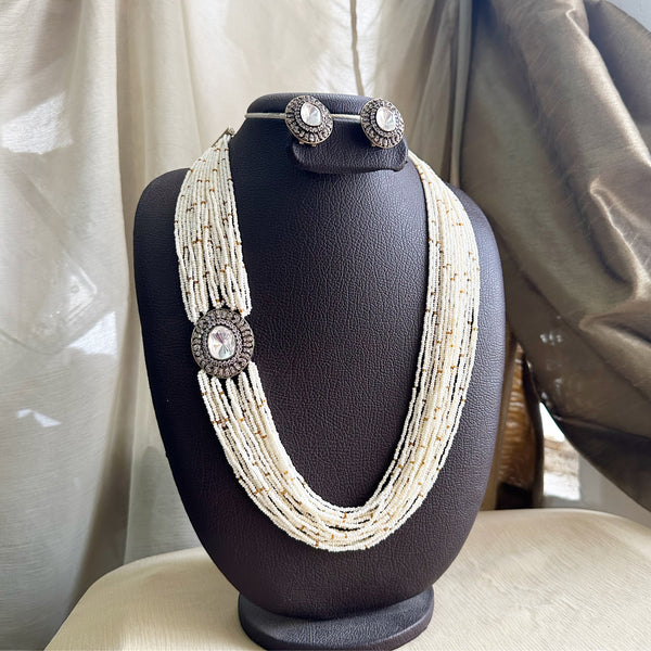 Oval Kundan Sugar bead mala set